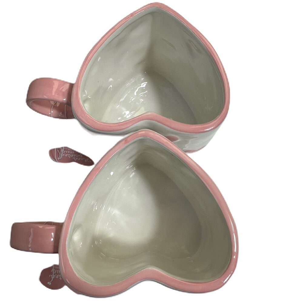 Heart Shape Pink/ White Ceramic Coffee Tea Mug, Painted by Hand 18OZ - Lot of 2 - Picture 7 of 12